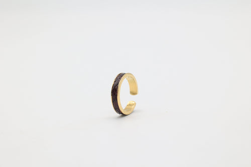 Bague réglable en acier inoxydable plaqué or avec du cuir marin couleur bordeaux roxane atelier